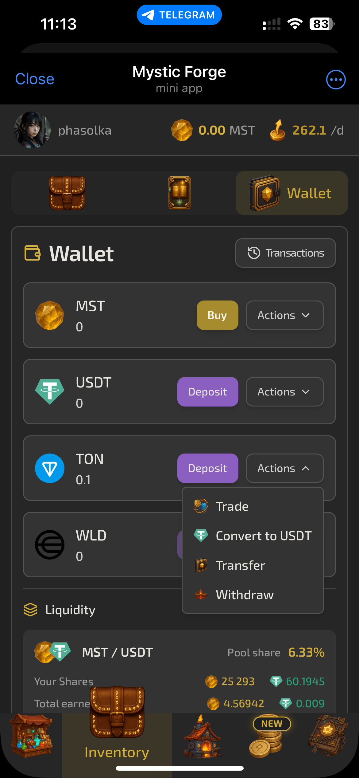 Actions menu